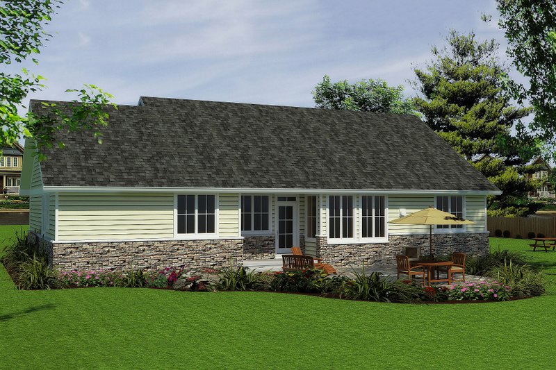 Dream House Plan - Bungalow style, Craftsman design rear elevation