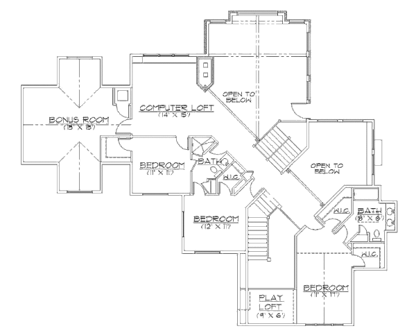 Traditional Floor Plan - Upper Floor Plan #5-225