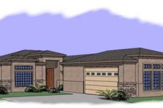 Exterior - Front Elevation for Adobe / Southwestern House Plan #24-240 - 3 bed, 2 bath