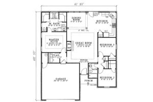 Floor Plan - Main Floor for Ranch House Plan #17-1044 - 3 bed, 2 bath