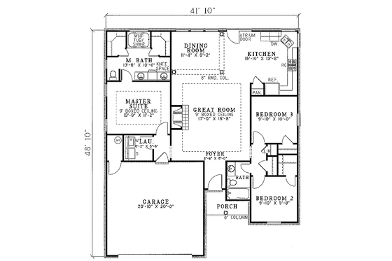 Floor Plan - Main Floor for Ranch House Plan #17-1044 - 3 bed, 2 bath