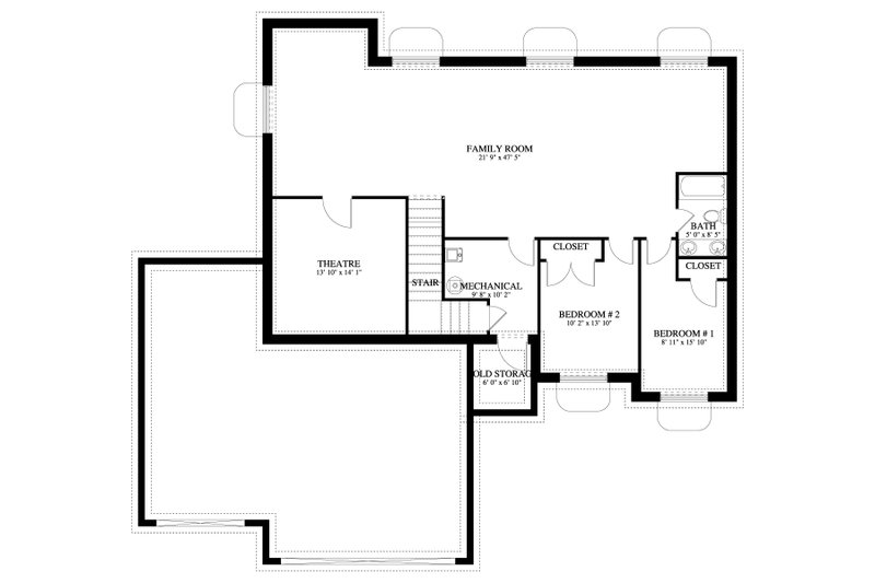 House Design - Floor Plan - Lower Floor for Traditional House Plan #1060-226 - 3 bed, 2 bath