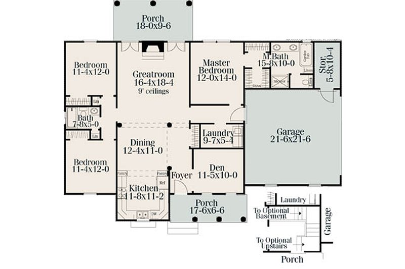House Blueprint - Floor Plan - Main Floor for Cottage House Plan #406-123 - 3 bed, 2 bath