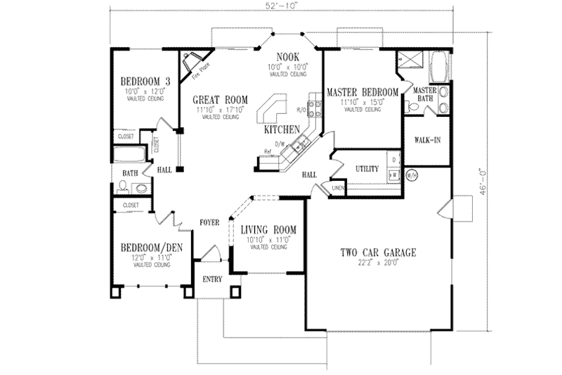 House Plan Design - Floor Plan - Main Floor for Adobe / Southwestern House Plan #1-315 - 3 bed, 2 bath