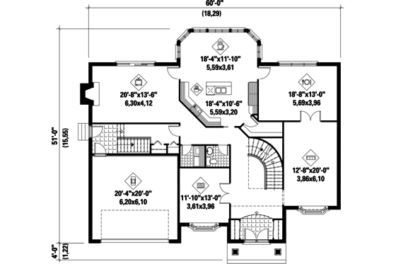 Floor Plan - Main Floor for European House Plan #25-4715 - 5 bed, 2 bath
