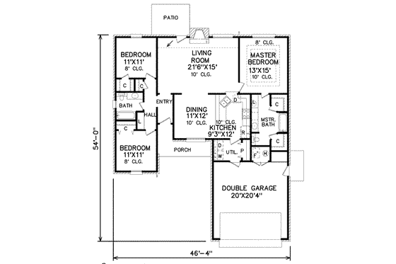 Floor Plan - Main Floor for Traditional House Plan #65-212 - 3 bed, 2 bath