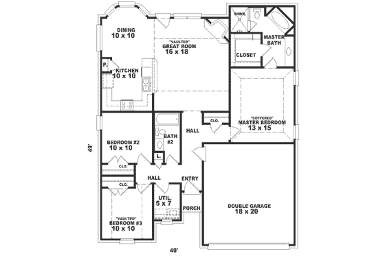 Floor Plan - Main Floor for European House Plan #81-197 - 3 bed, 2 bath