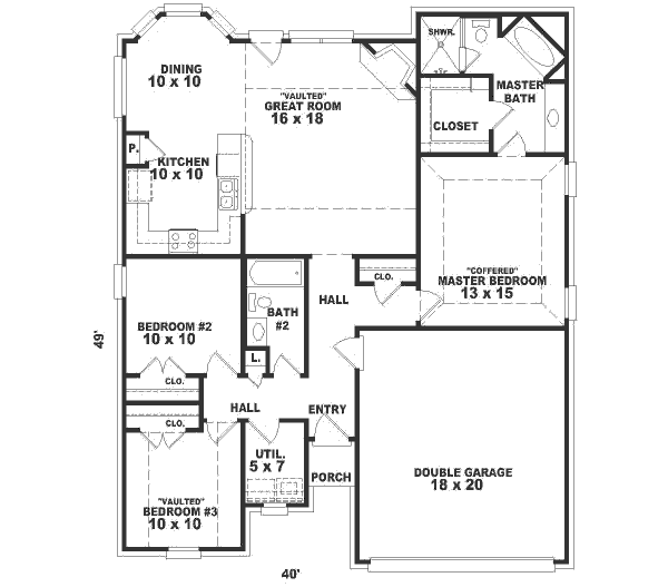 Floor Plan - Main Floor for European House Plan #81-197 - 3 bed, 2 bath