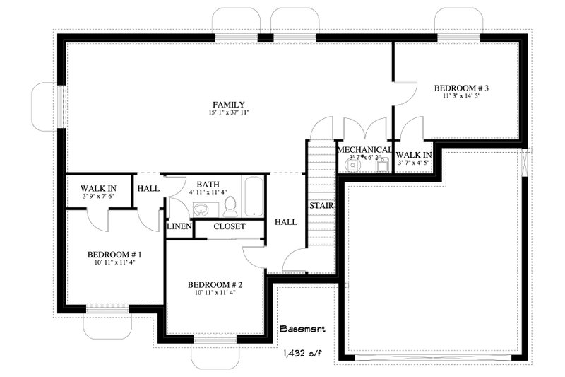 Architectural House Design - Floor Plan - Lower Floor for Traditional House Plan #1060-429 - 3 bed, 2 bath