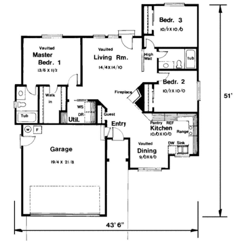 Traditional Style House Plan - 3 Beds 2 Baths 1207 Sq/Ft Plan #319-121