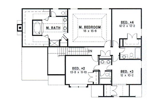 Floor Plan - Upper Floor for Traditional House Plan #67-520 - 4 bed, 3.5 bath