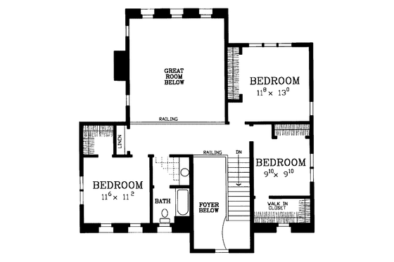 Floor Plan - Upper Floor for Mediterranean House Plan #72-1118 - 4 bed, 2.5 bath
