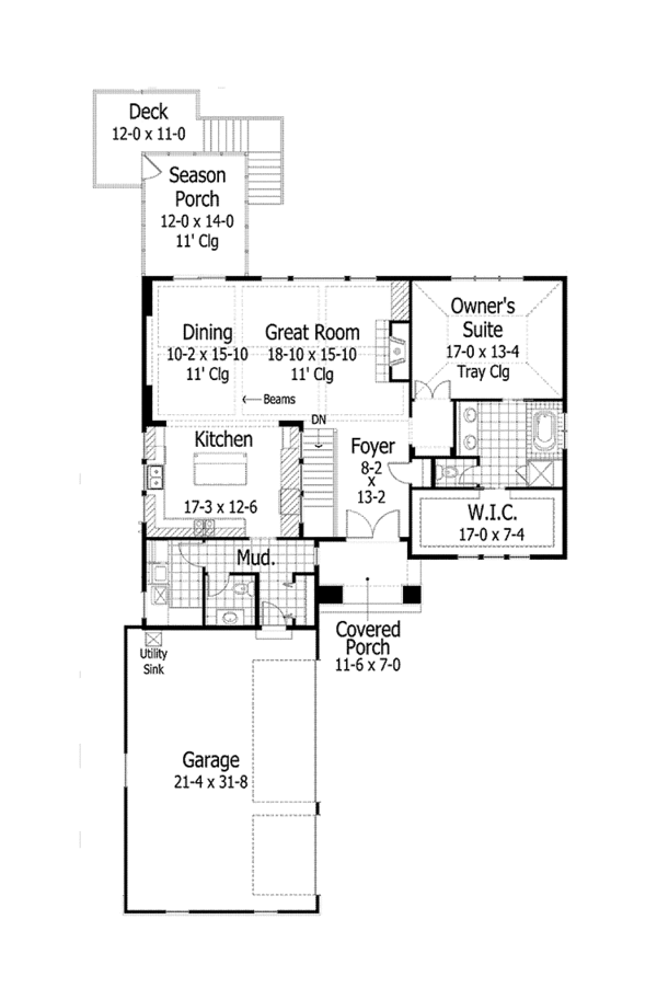 House Design - Ranch Floor Plan - Main Floor Plan #51-1059