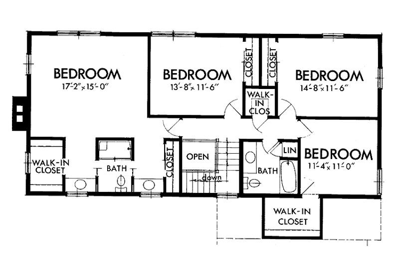 House Plan Design - Floor Plan - Upper Floor for Colonial House Plan #320-1363 - 4 bed, 2.5 bath