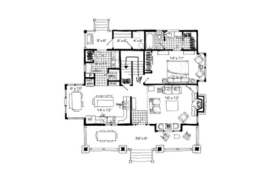 Floor Plan - Main Floor for Cabin House Plan #942-33 - 3 bed, 2 bath