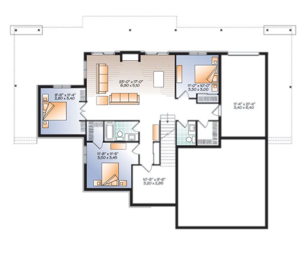 Architectural House Design - Craftsman Floor Plan - Lower Floor Plan #23-2712