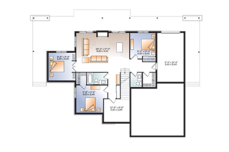 Home Plan - Floor Plan - Lower Floor for Craftsman House Plan #23-2712 - 4 bed, 2.5 bath