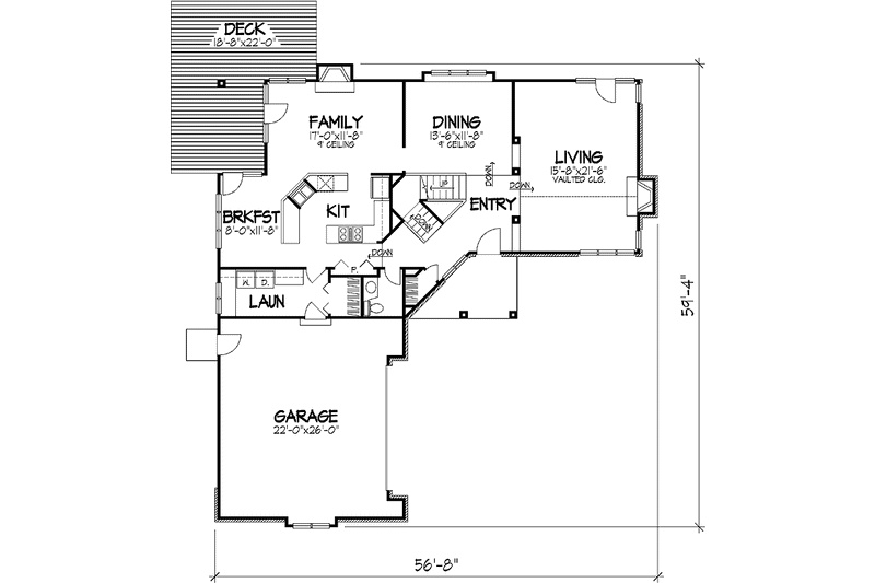 Home Plan - Floor Plan - Main Floor for Country House Plan #320-1143 - 4 bed, 2.5 bath