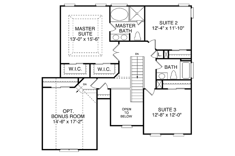 House Design - Floor Plan - Upper Floor for Colonial House Plan #453-303 - 3 bed, 2.5 bath