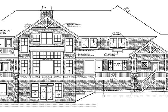 Exterior - Rear Elevation for Craftsman House Plan #132-335 - 4 bed, 3.5 bath