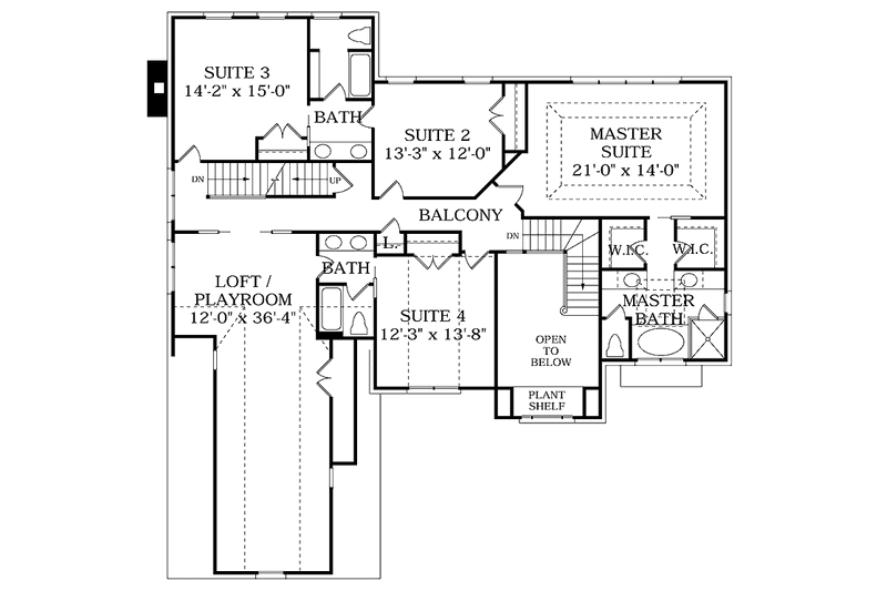 Dream House Plan - Floor Plan - Upper Floor for Colonial House Plan #453-364 - 4 bed, 4 bath