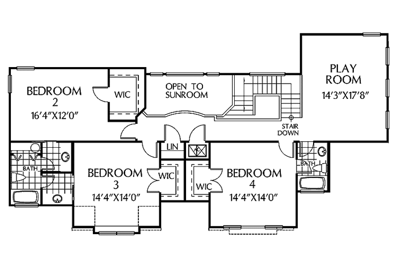 House Blueprint - Floor Plan - Upper Floor for European House Plan #999-116 - 4 bed, 4 bath