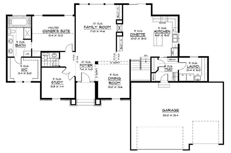 House Blueprint - Floor Plan - Main Floor for European House Plan #51-605 - 1 bed, 1 bath