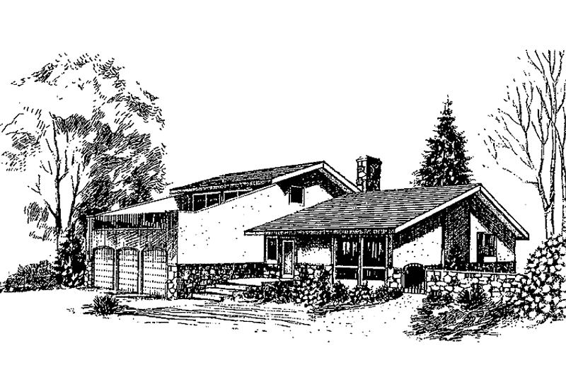 Home Plan - Exterior - Front Elevation 3 for Contemporary House Plan #60-953 - 4 bed, 3 bath