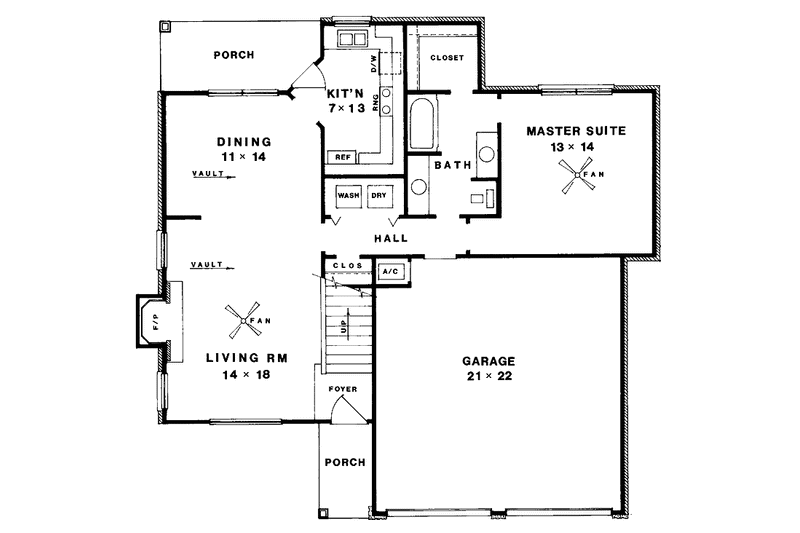 Home Plan - Floor Plan - Main Floor for Contemporary House Plan #14-265 - 3 bed, 2 bath