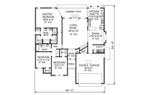 Floor Plan - Main Floor for Traditional House Plan #65-113 - 3 bed, 2 bath