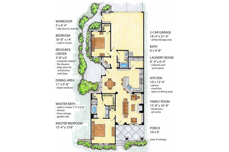 House Design - Floor Plan - Main Floor for Craftsman House Plan #410-3562 - 2 bed, 2 bath