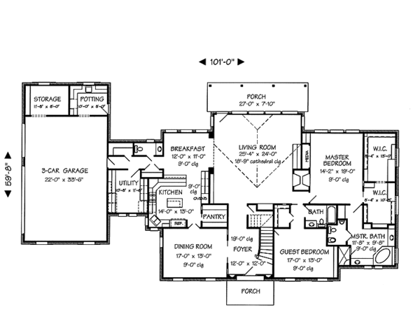Home Plan - Colonial Floor Plan - Main Floor Plan #968-40