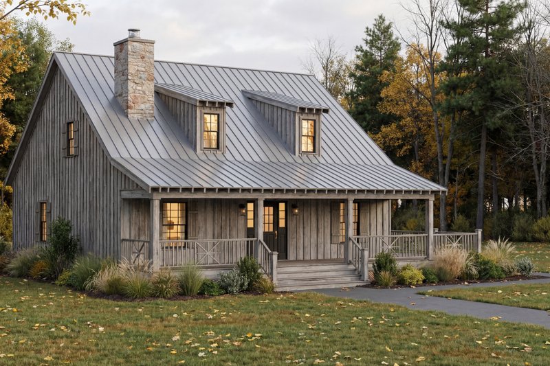 House Blueprint - Cabin Exterior - Front Elevation Plan #923-453