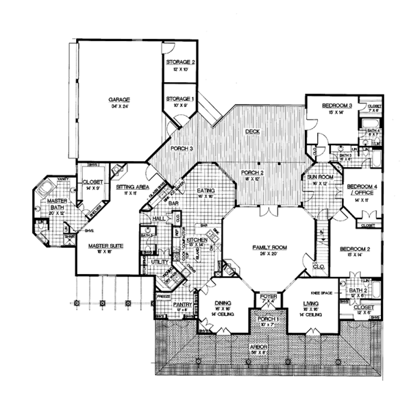 Architectural House Design - Mediterranean Floor Plan - Main Floor Plan #45-385