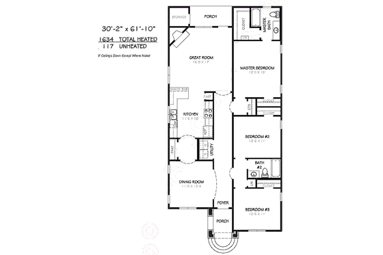 Floor Plan - Main Floor for European House Plan #424-195 - 3 bed, 2 bath