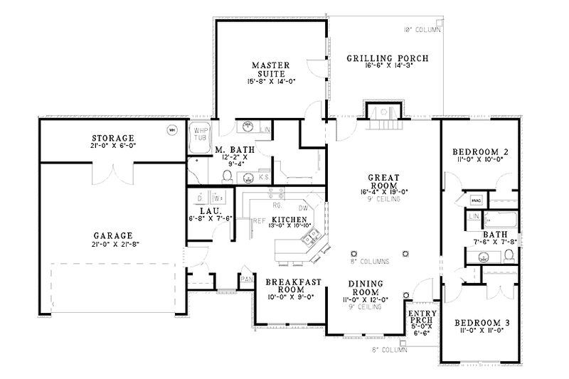 Dream House Plan - Floor Plan - Main Floor for Ranch House Plan #17-2836 - 3 bed, 2 bath