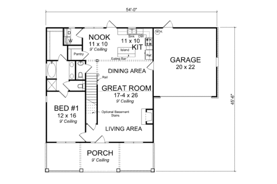 Floor Plan - Main Floor for Bungalow House Plan #513-1 - 4 bed, 3.5 bath