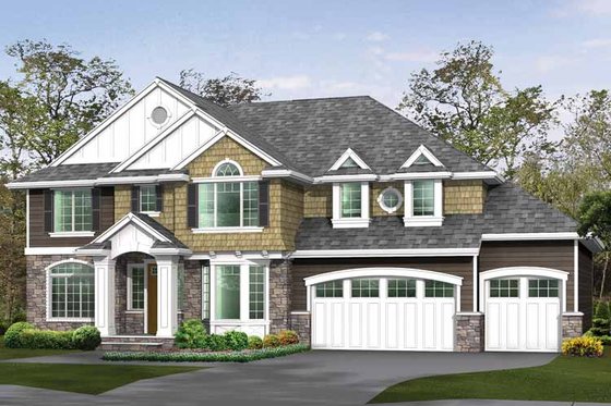 Exterior - Front Elevation 3 for Craftsman House Plan #132-463 - 4 bed, 3 bath