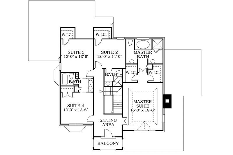 Home Plan - Floor Plan - Upper Floor for Traditional House Plan #453-106 - 4 bed, 3.5 bath