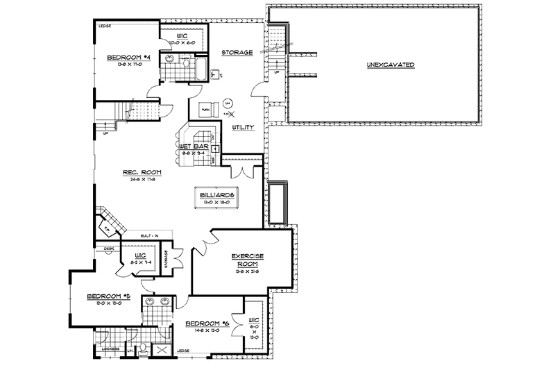 Home Plan - Floor Plan - Lower Floor for Craftsman House Plan #51-689 - 6 bed, 4.5 bath