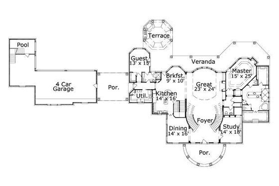 Floor Plan - Main Floor for Colonial House Plan #411-137 - 6 bed, 5.5 bath