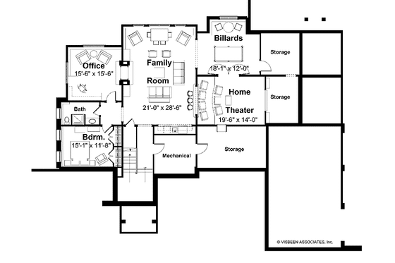 Floor Plan - Lower Floor for European House Plan #928-28 - 4 bed, 4.5 bath
