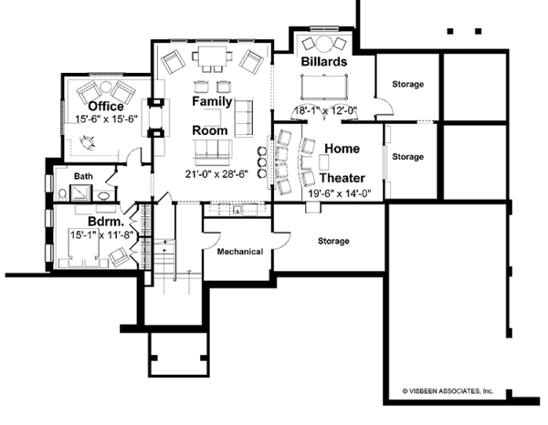 Architectural House Design - European Floor Plan - Lower Floor Plan #928-28