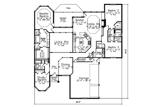Floor Plan - Main Floor for European House Plan #52-220 - 4 bed, 3.5 bath