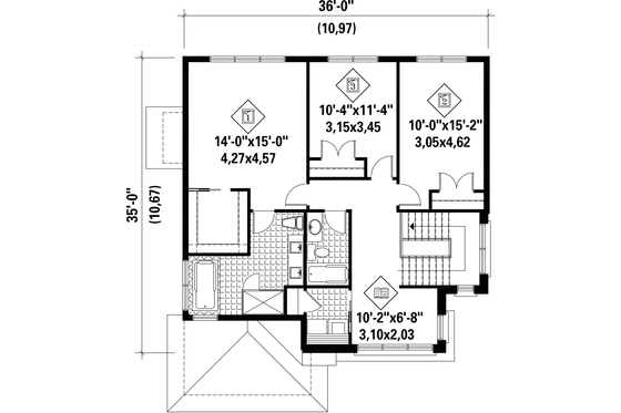 Floor Plan - Upper Floor for Contemporary House Plan #25-4314 - 3 bed, 2 bath
