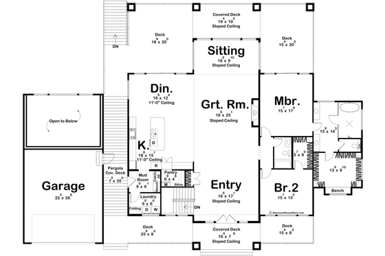 Floor Plan - Main Floor for Modern House Plan #455-392 - 2 bed, 2 bath