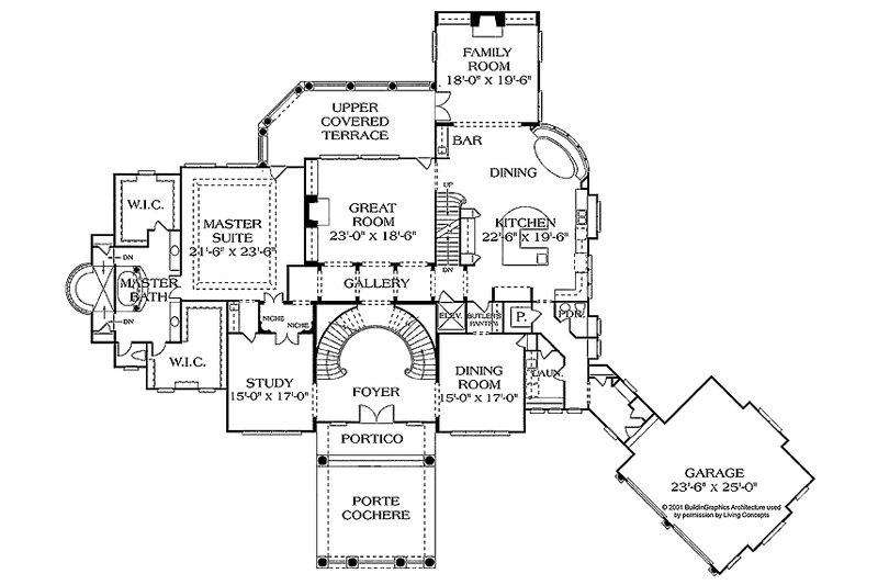 Home Plan - Floor Plan - Main Floor for Mediterranean House Plan #453-440 - 5 bed, 7.5 bath