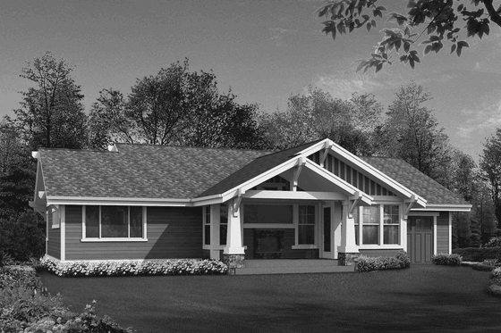 Exterior - Rear Elevation for Craftsman House Plan #132-247 - 2 bed, 2 bath