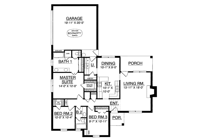 Home Plan - Floor Plan - Main Floor for Traditional House Plan #40-495 - 3 bed, 2 bath