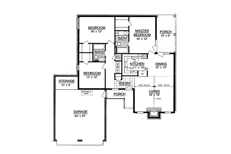 Dream House Plan - Floor Plan - Main Floor for Ranch House Plan #45-386 - 3 bed, 2 bath